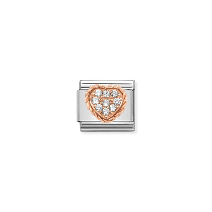 Nomination Classic PAVE VARIOUS 9ct Rose Gold and Cubic Zirconia Heart with White CZ Charm