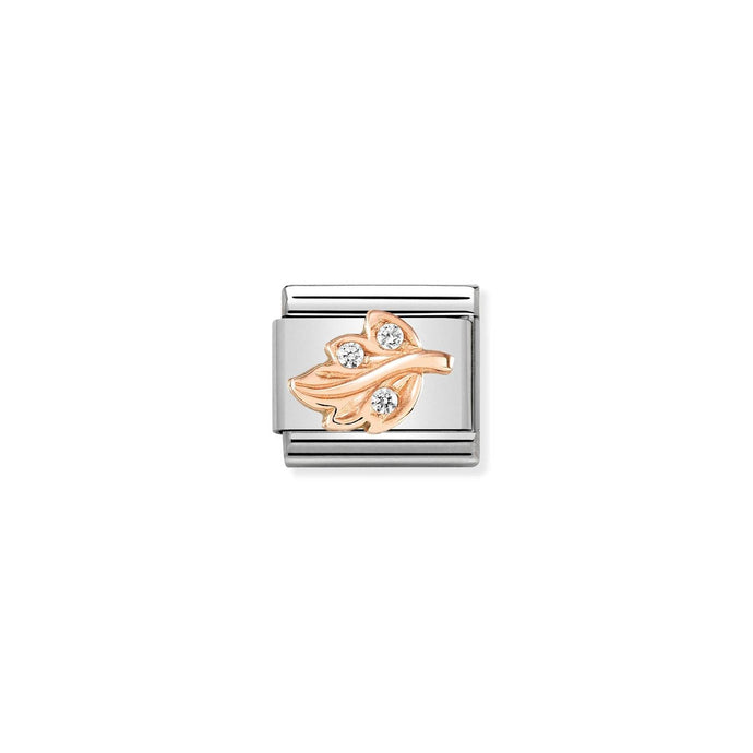 Nomination Classic 9ct Rose Gold and CZ WHITE leaf Charm