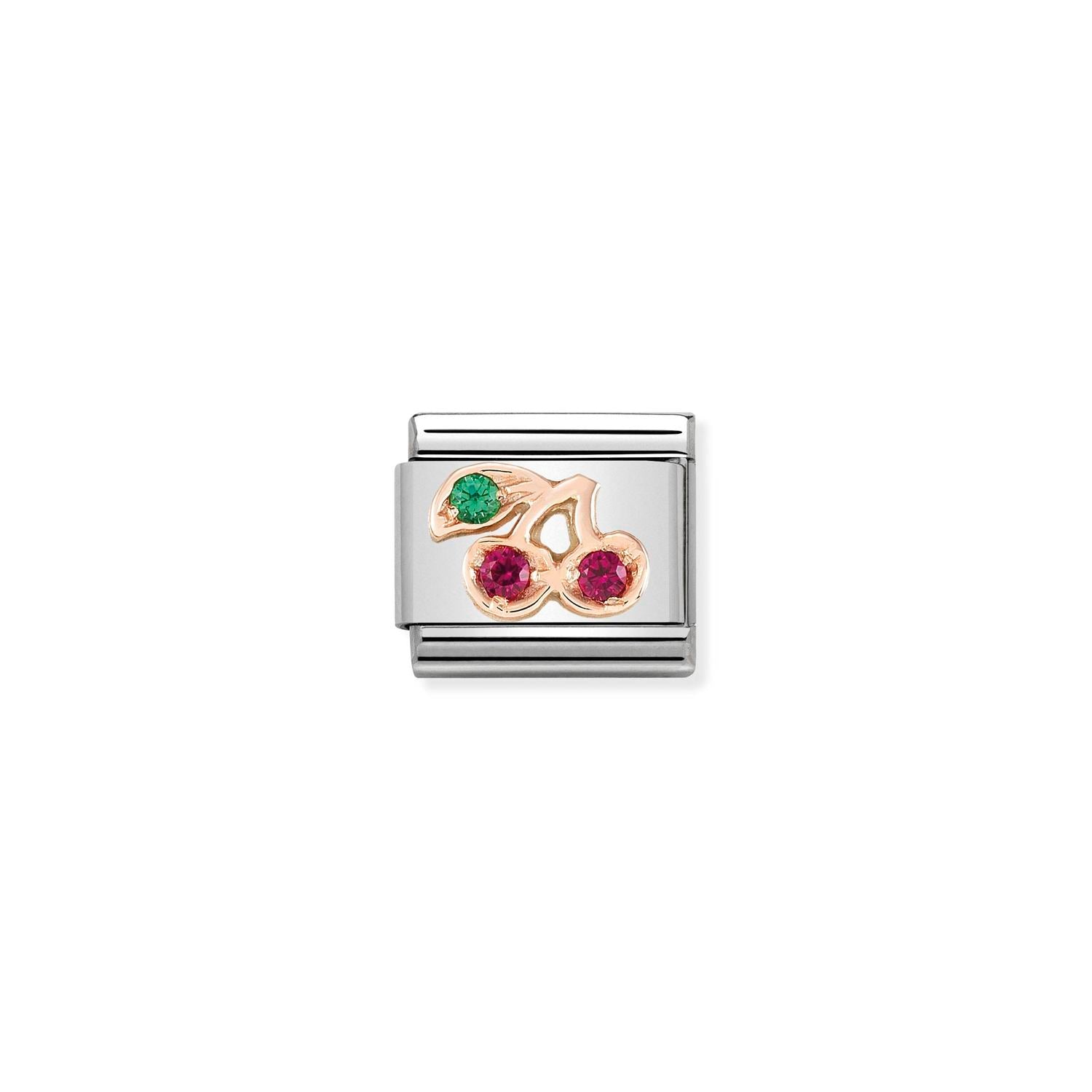Nomination Classic 9ct Rose Gold and CZ Cherries Charm