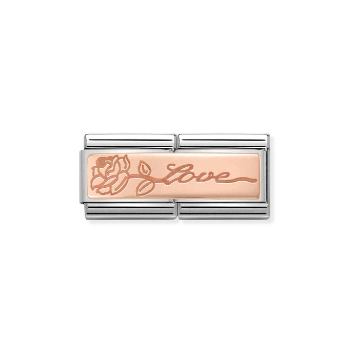 Nomination Classic DOUBLE ENGRAVED 9ct Rose Gold CUSTOM Love with flower Charm