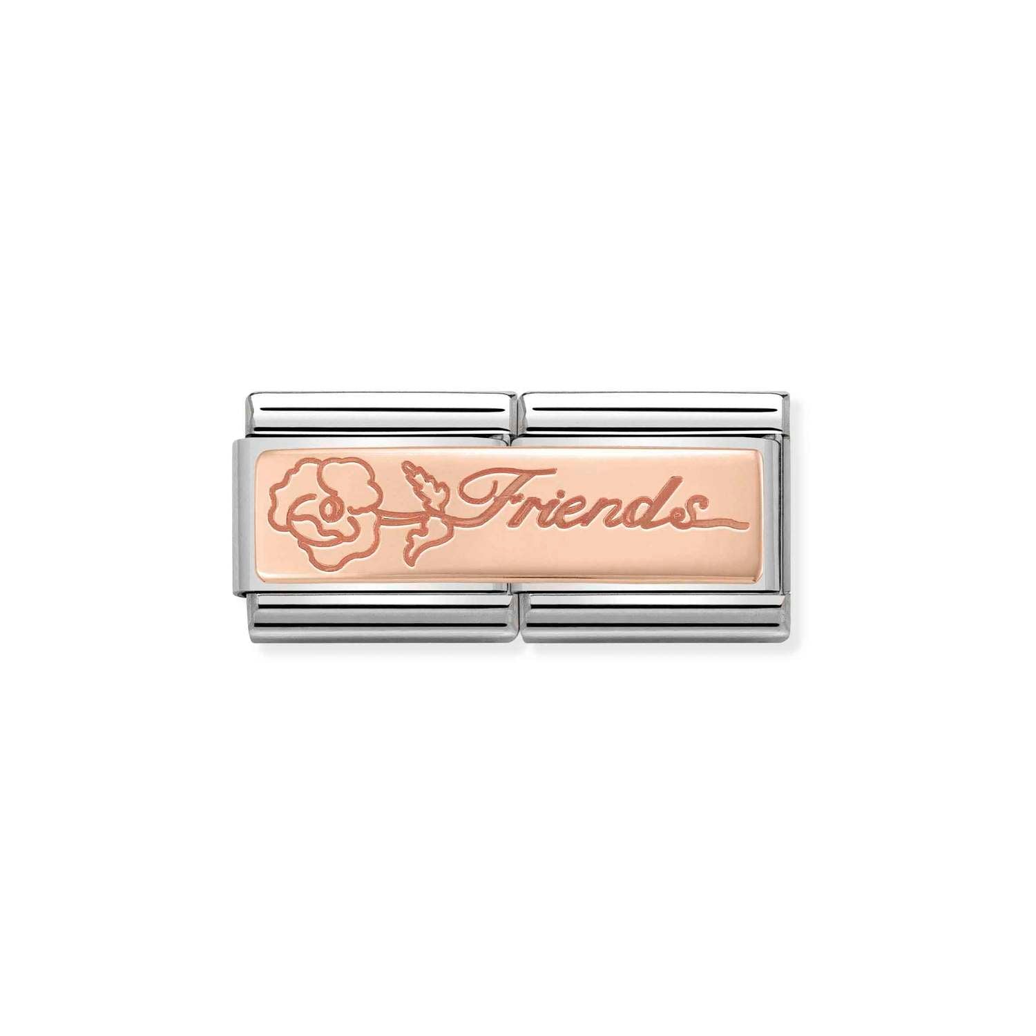 Nomination Classic DOUBLE ENGRAVED 9ct Rose Gold CUSTOM Friends with flower Charm