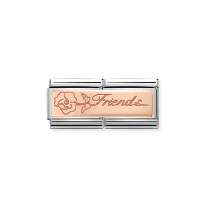 Nomination Classic DOUBLE ENGRAVED 9ct Rose Gold CUSTOM Friends with flower Charm