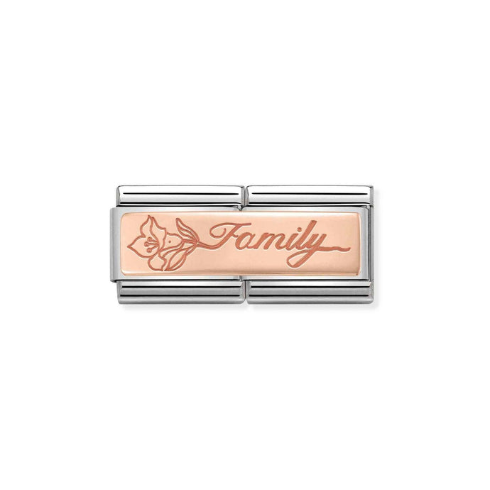 Nomination Classic DOUBLE ENGRAVED 9ct Rose Gold CUSTOM Family with flower Charm