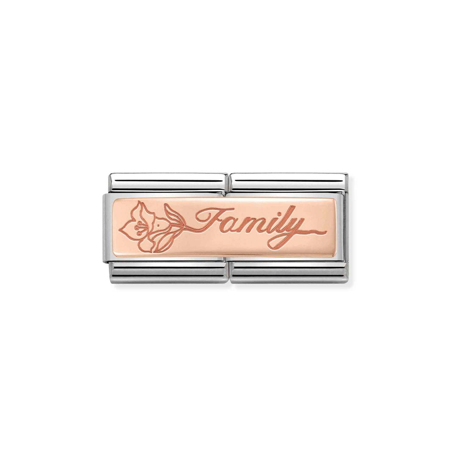 Nomination Classic DOUBLE ENGRAVED 9ct Rose Gold CUSTOM Family with flower Charm