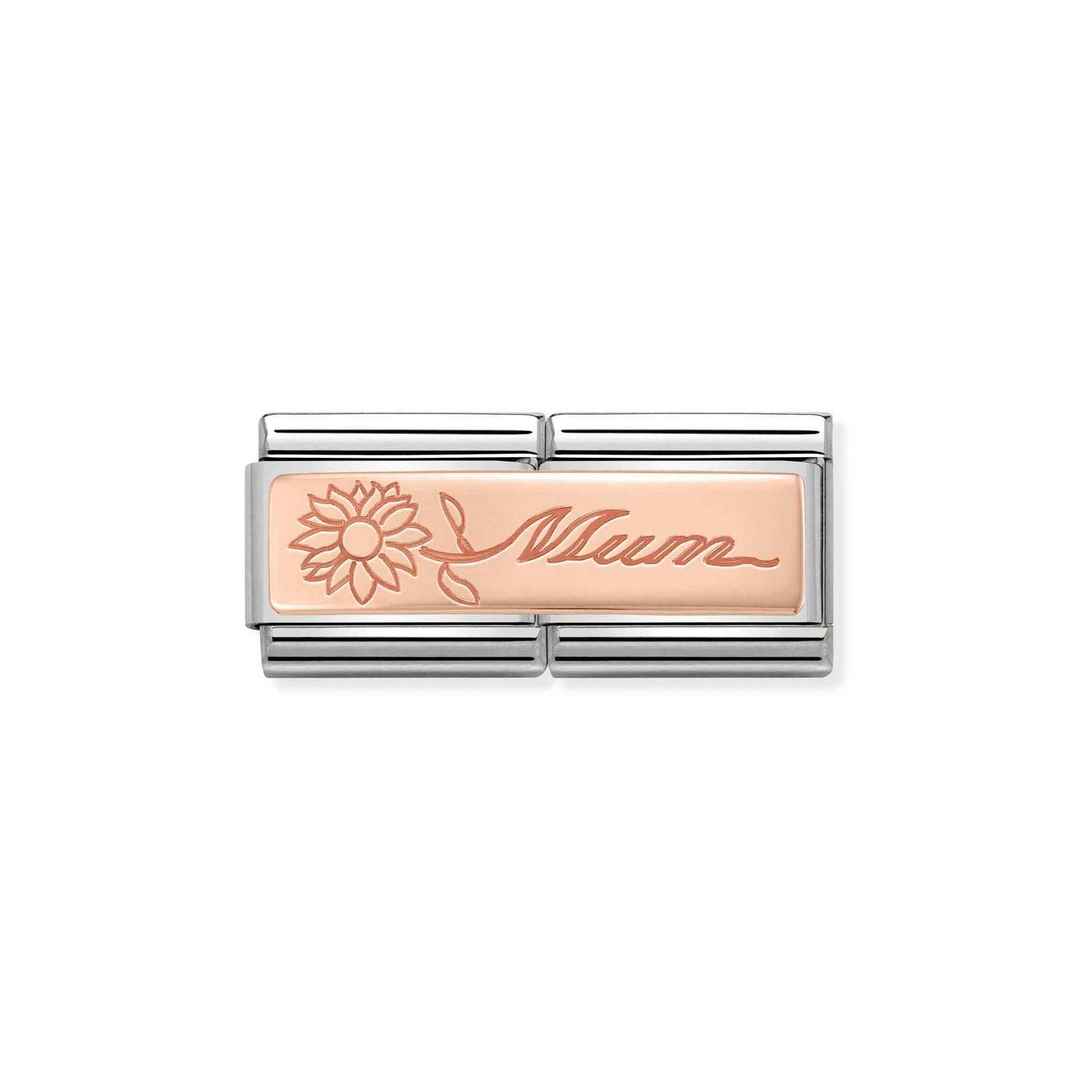 Nomination Classic DOUBLE ENGRAVED 9ct Rose Gold CUSTOM Mum with flower Charm