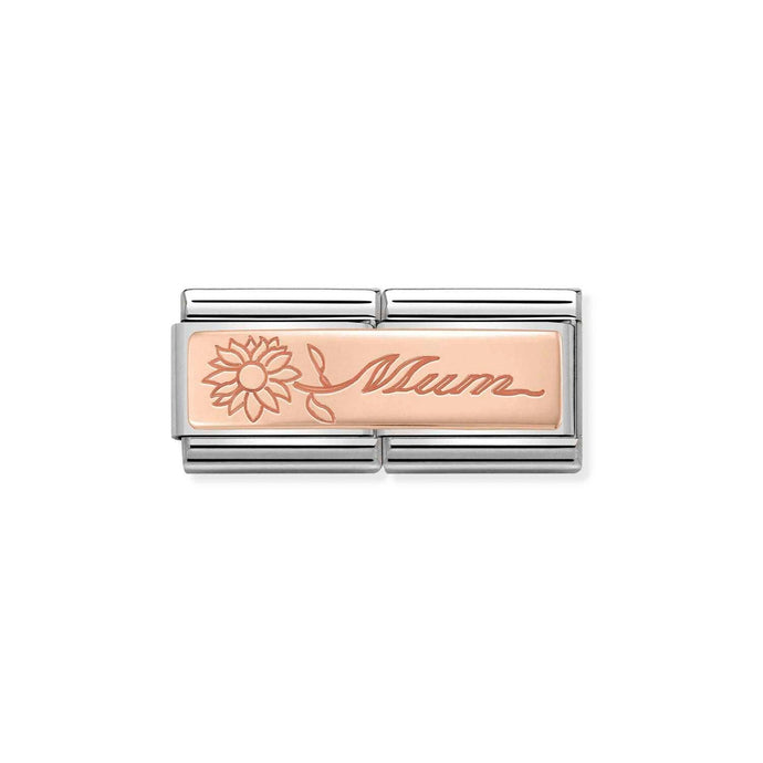 Nomination Classic DOUBLE ENGRAVED 9ct Rose Gold CUSTOM Mum with flower Charm