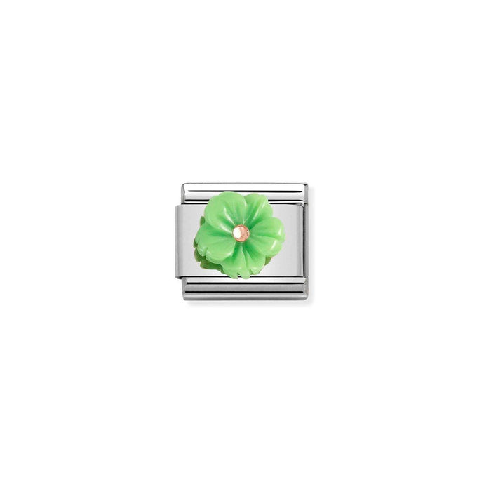 Nomination Classic STONE SYMBOLS in 9ct Rose Gold Flower in GREEN MOTHER OF PEAR Charm