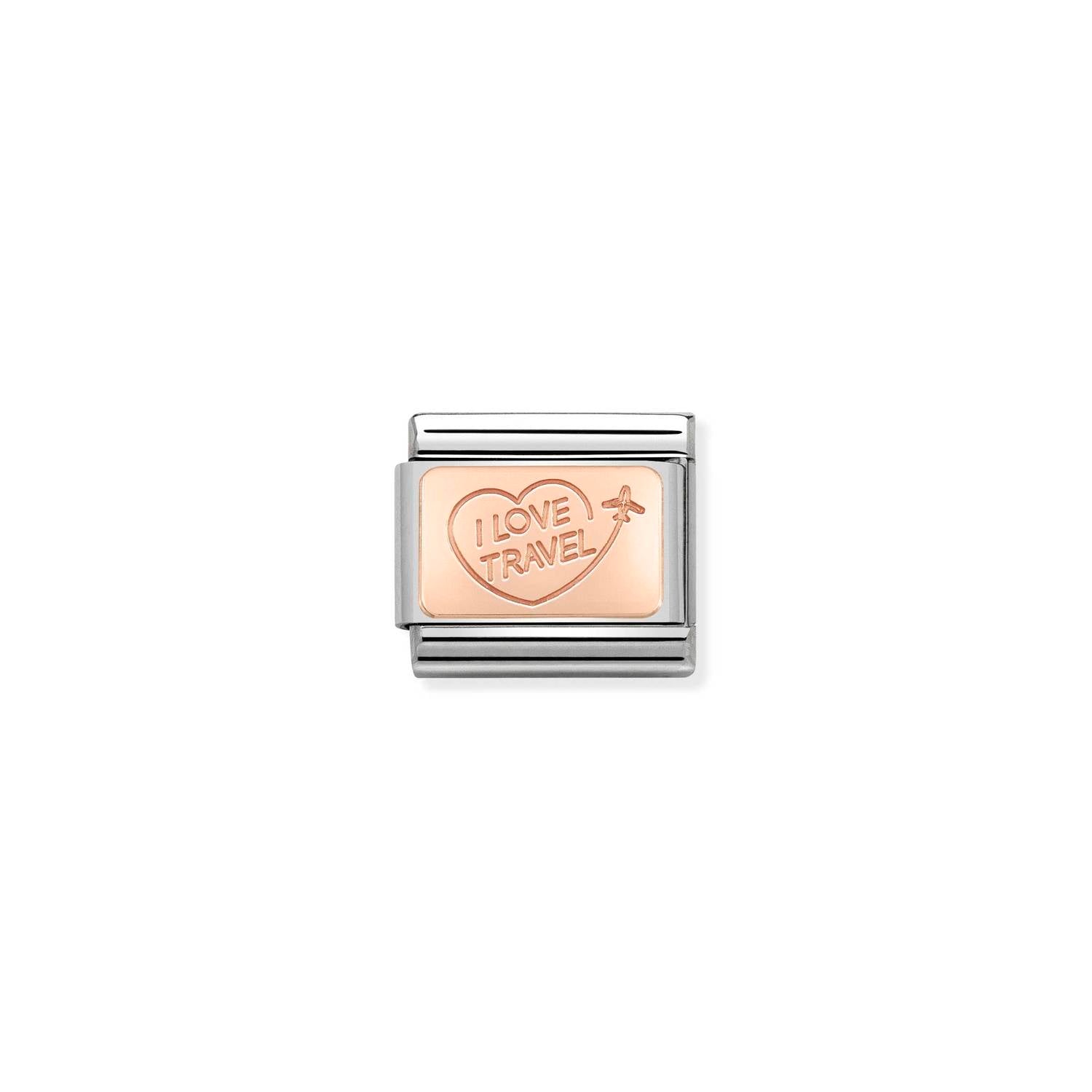 Nomination Classic SYMBOLS PLATE 9ct Rose Gold I LOVE TRAVEL Charm