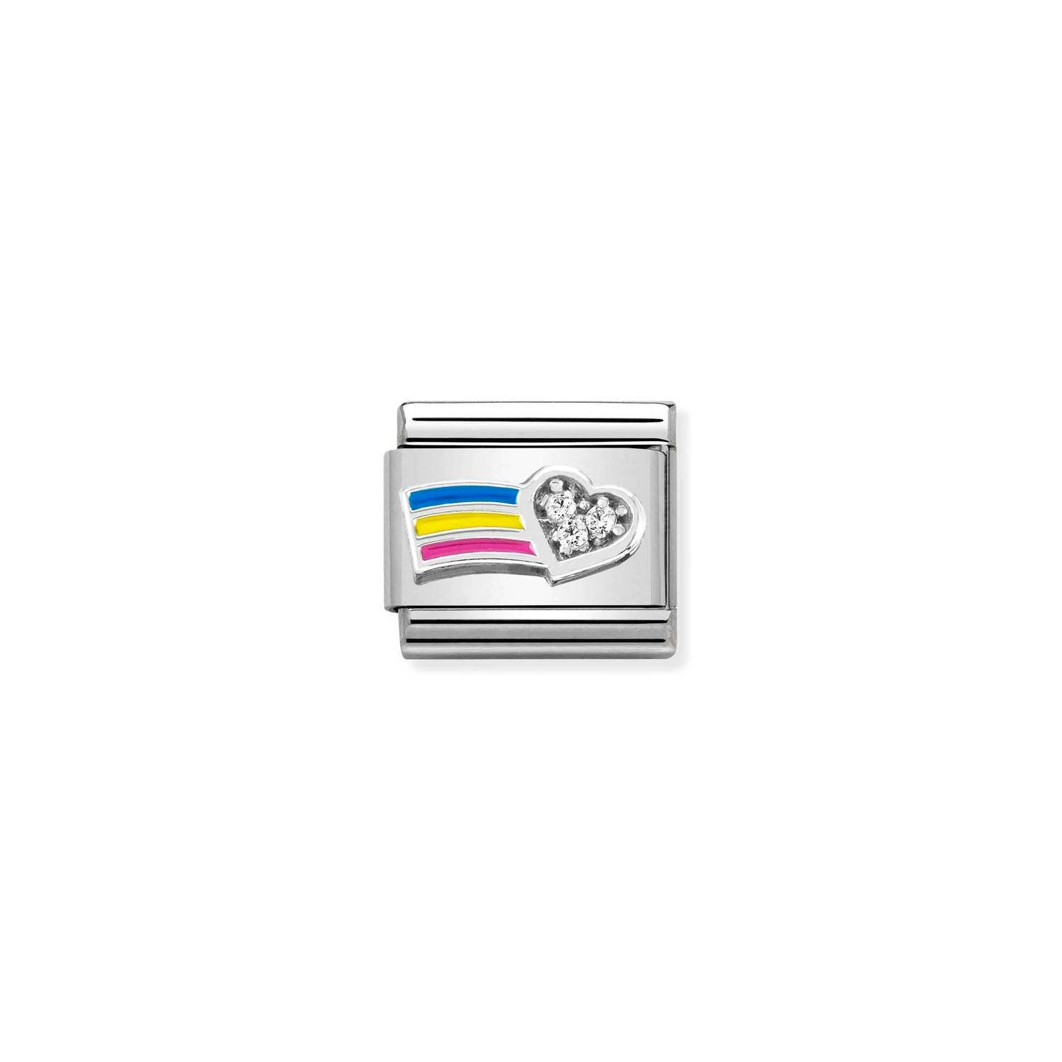 Nomination Classic Silver White Heart With Rainbow Charm