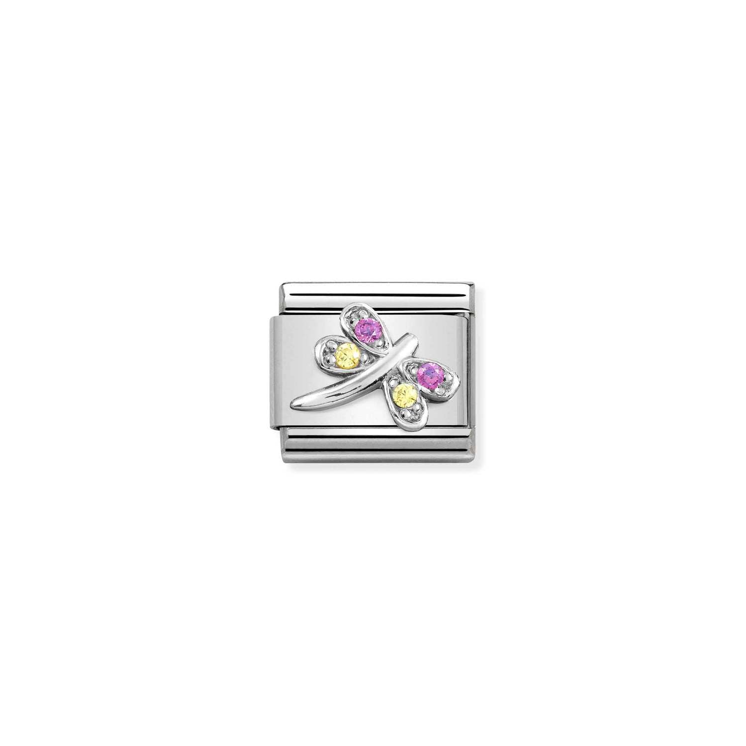 Nomination Classic silver LILAC and YELLOW dragonfly Charm