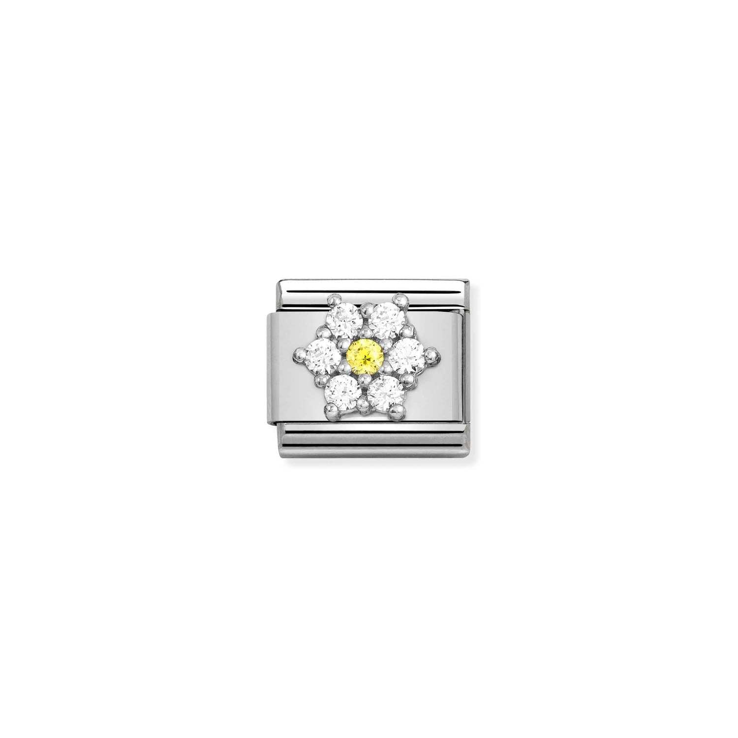 Nomination Classic Silver CZ RICH WHITE and YELLOW flower Charm