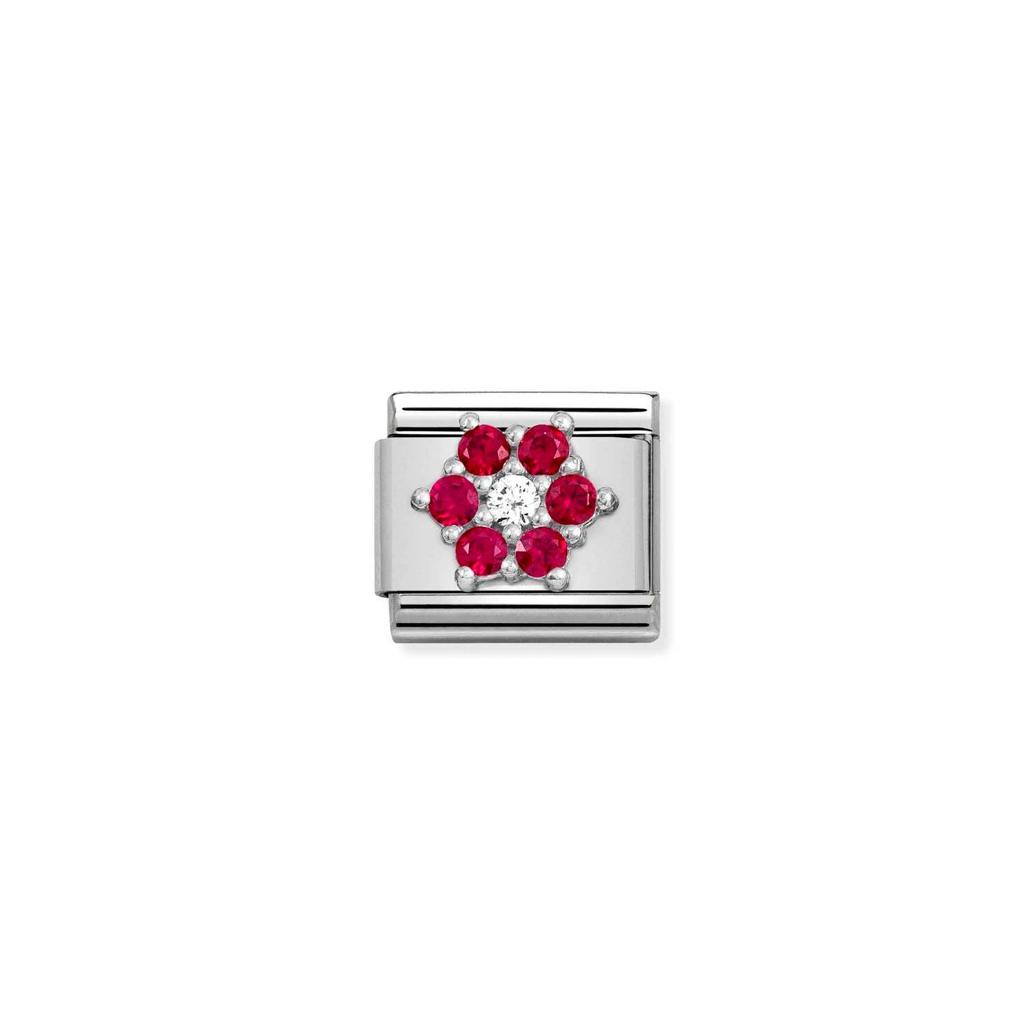 Nomination Classic Silver CZ RICH RED and WHITE flower Charm