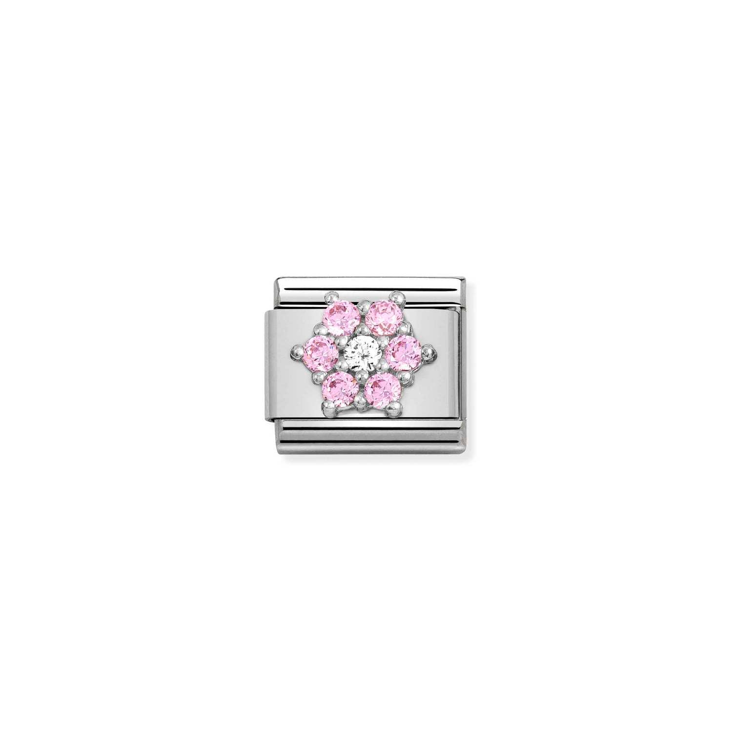 Nomination Classic Silver CZ RICH PINK and WHITE flower Charm