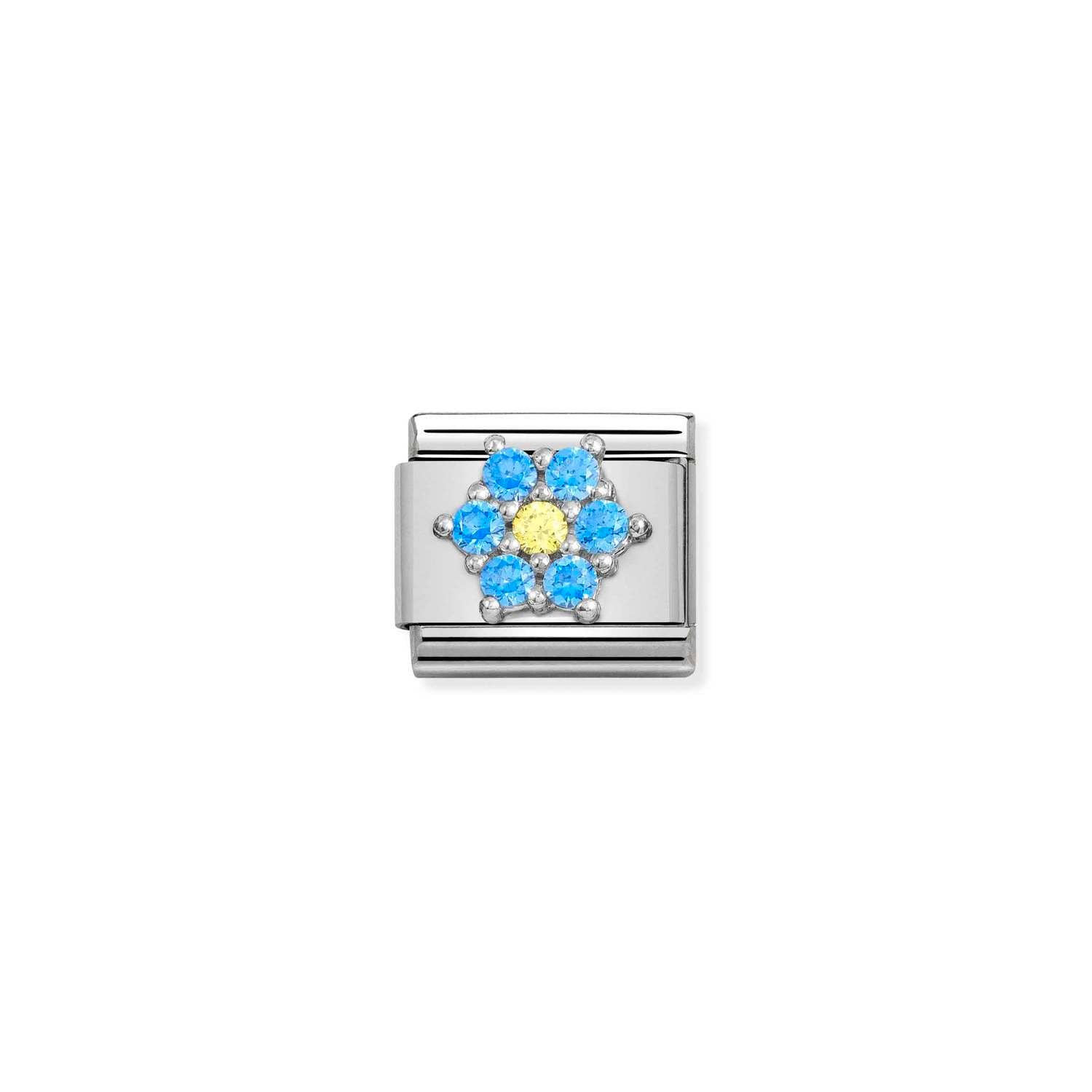 Nomination Classic Silver CZ RICH LIGHT BLUE and YELLOW flower Charm