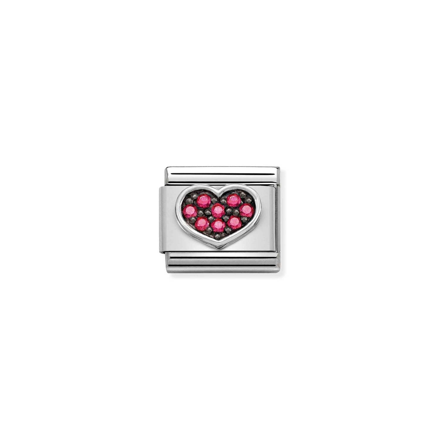 Nomination Classic Oxidised Silver CZ Heart FUCHSIA Charm