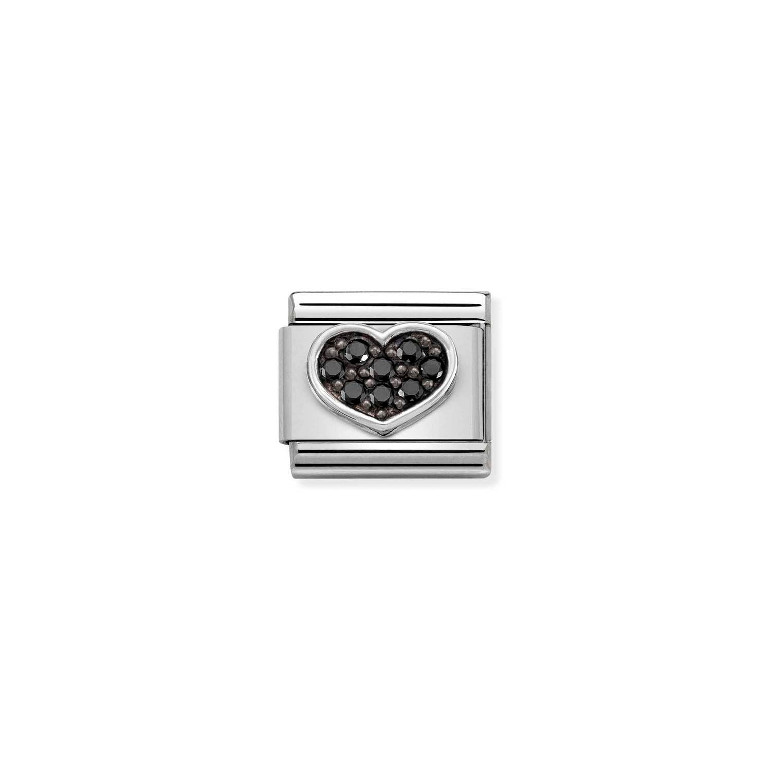 Nomination Classic Oxidised Silver CZ Black Heart Charm