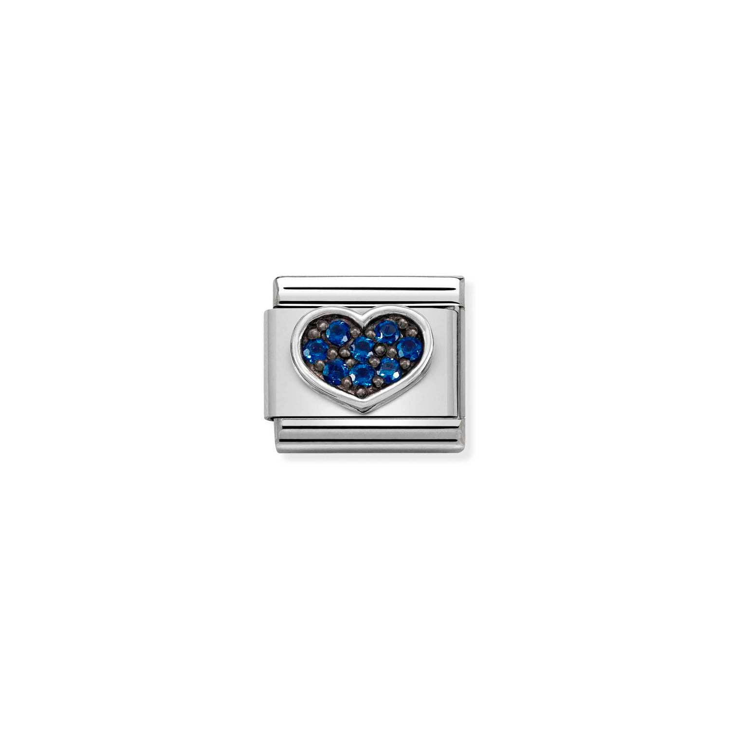 Nomination Classic Oxidised Silver CZ BLUE heart Charm
