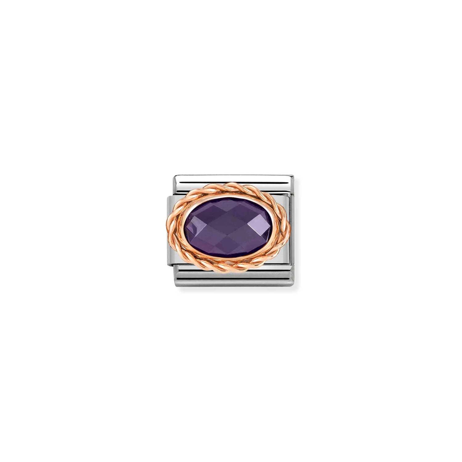 Nomination Classic OVAL FACETED WITH RICH SETTING in 9ct Rose Gold PURPLE Charm