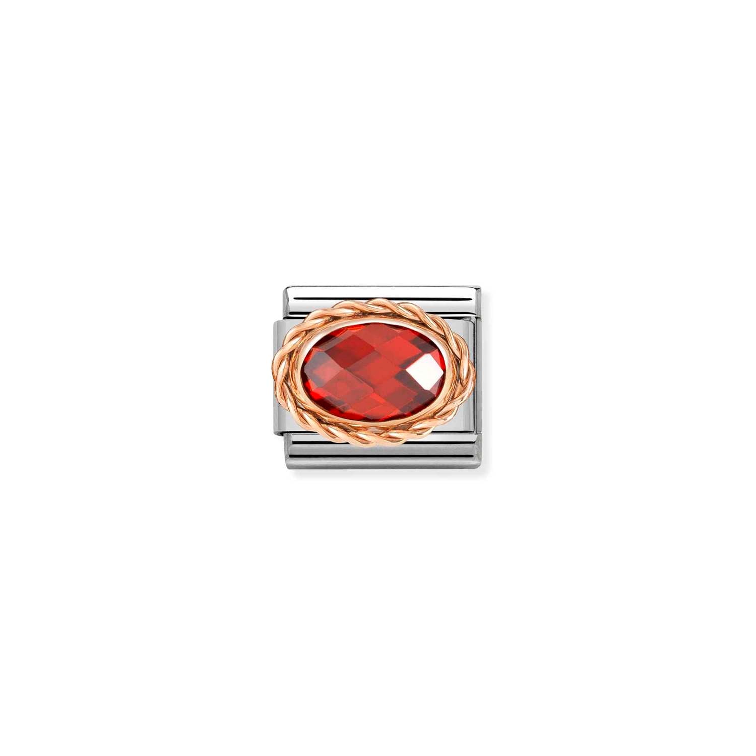 Nomination Classic OVAL FACETED WITH RICH SETTING in 9ct Rose Gold RED Charm