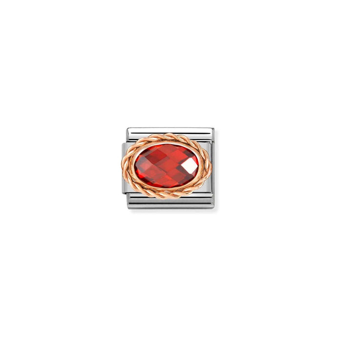 Nomination Classic OVAL FACETED WITH RICH SETTING in 9ct Rose Gold RED Charm