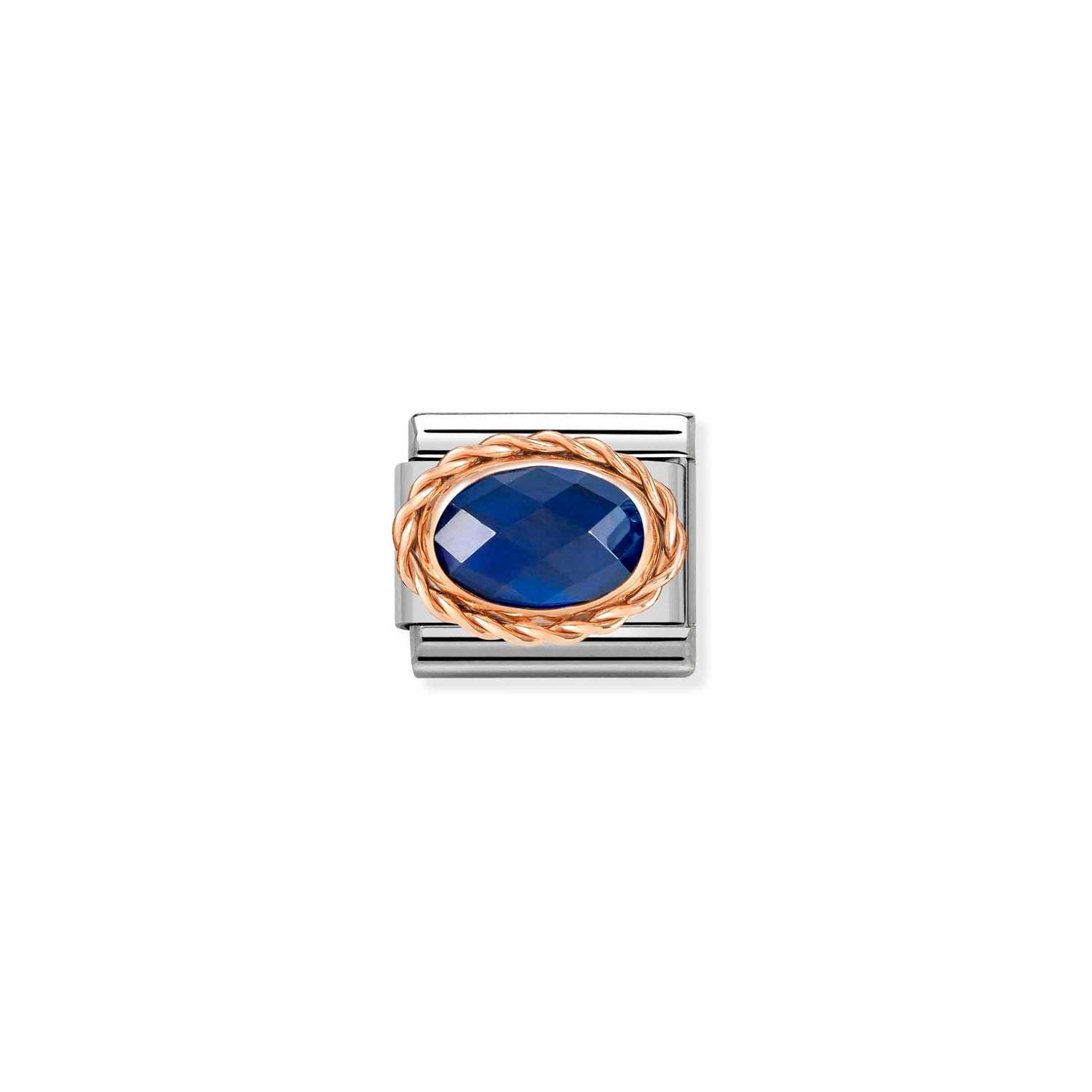 Nomination Classic OVAL FACETED WITH RICH SETTING in 9ct Rose Gold BLUE Charm