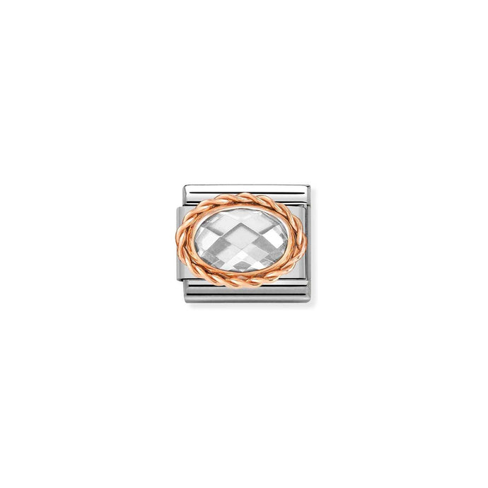 Nomination Classic OVAL FACETED WITH RICH SETTING in 9ct Rose Gold White Charm