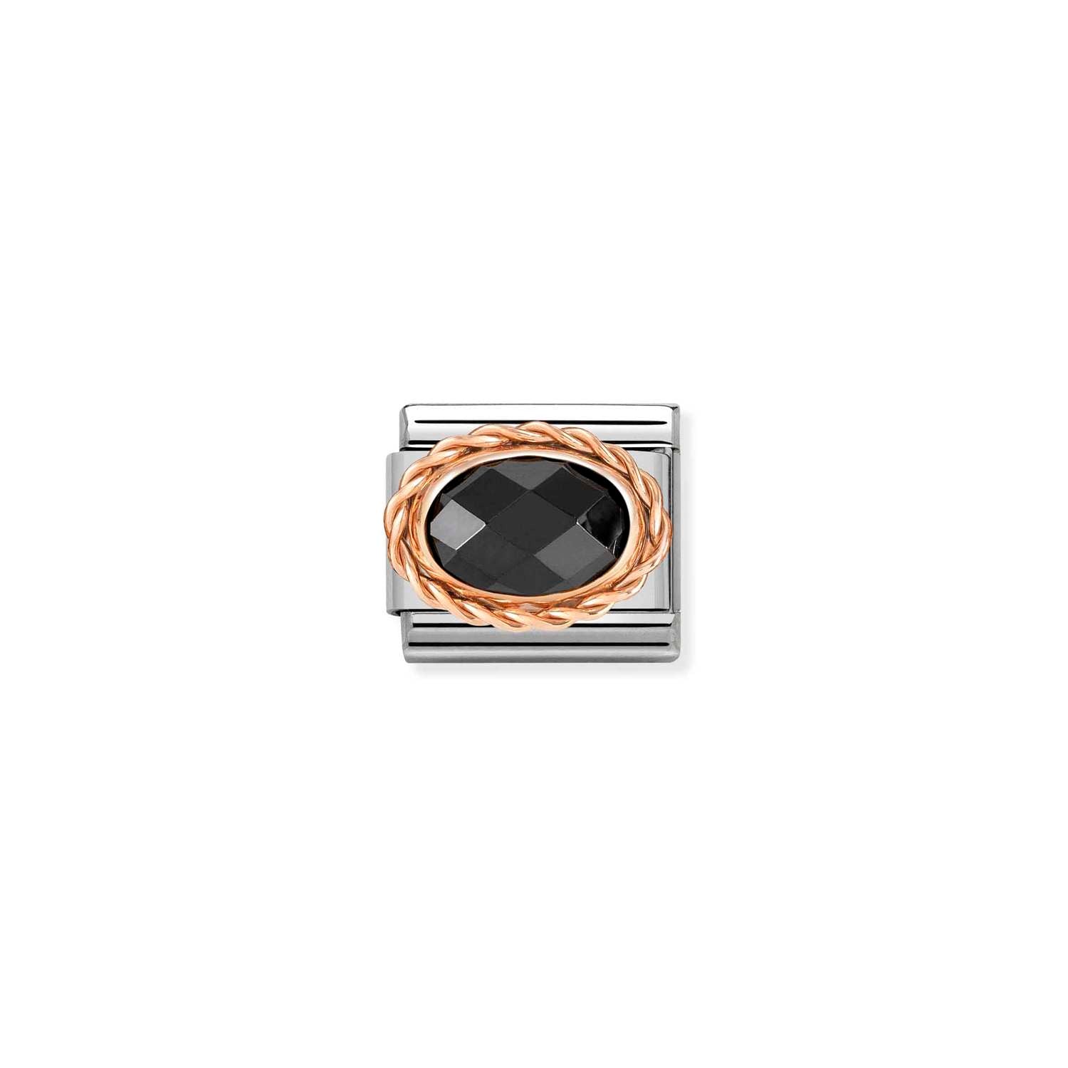 Nomination Classic OVAL FACETED WITH RICH SETTING in 9ct Rose Gold Black Charm