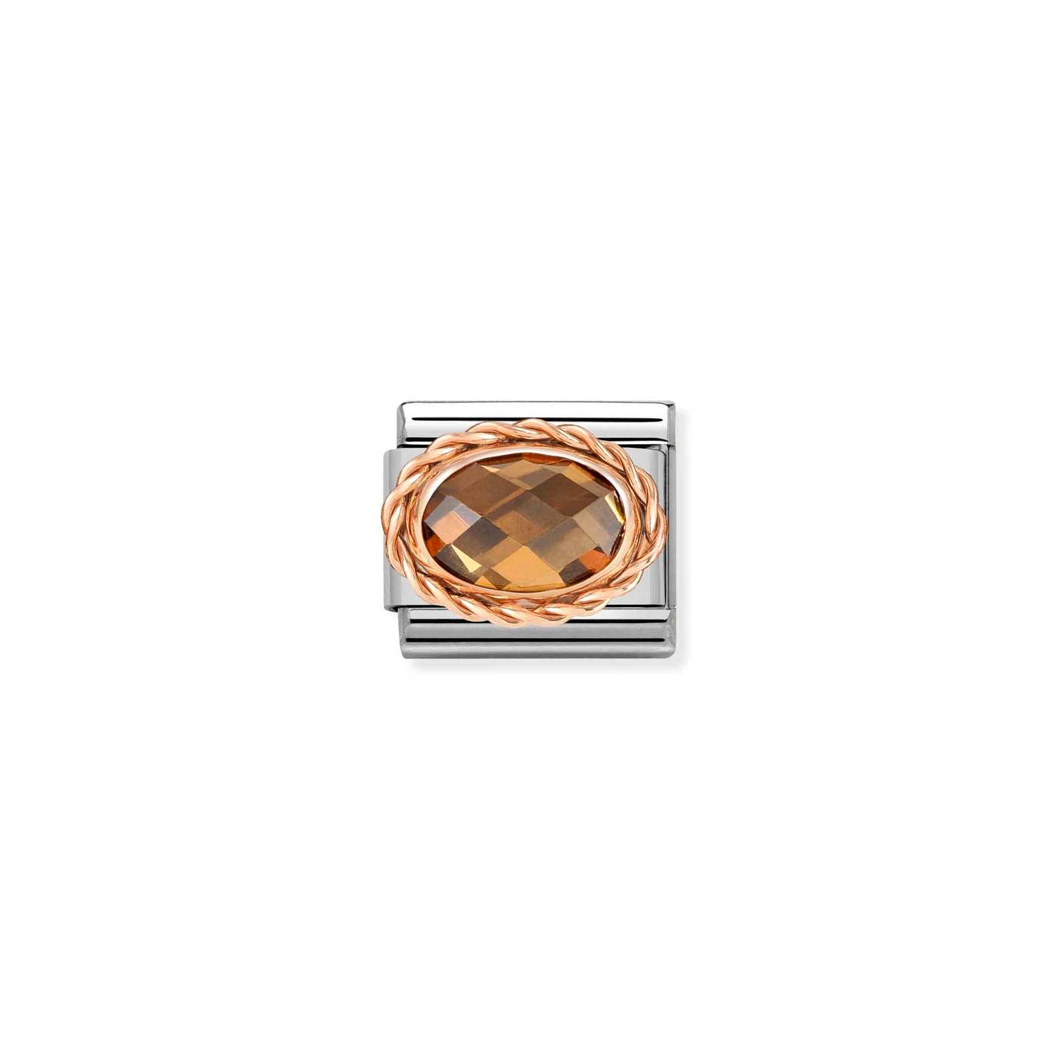Nomination Classic OVAL FACETED WITH RICH SETTING in 9ct Rose Gold SMOKEY Charm
