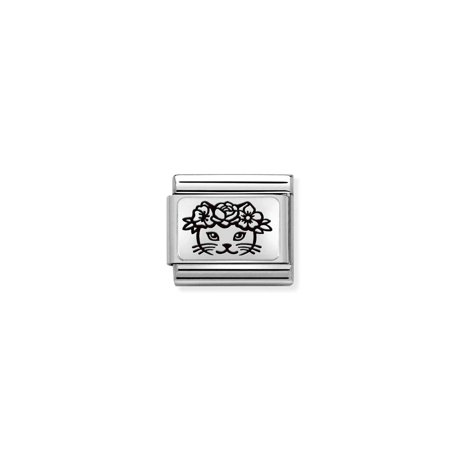 Nomination Classic PLATES Silver Cat Floral Charm