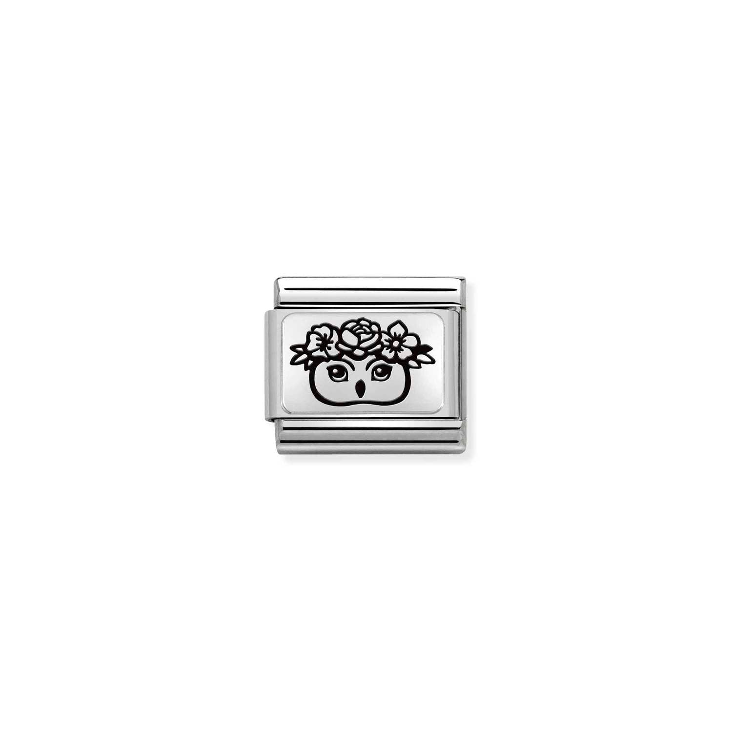 Nomination Classic PLATES Silver Owl Floral Charm