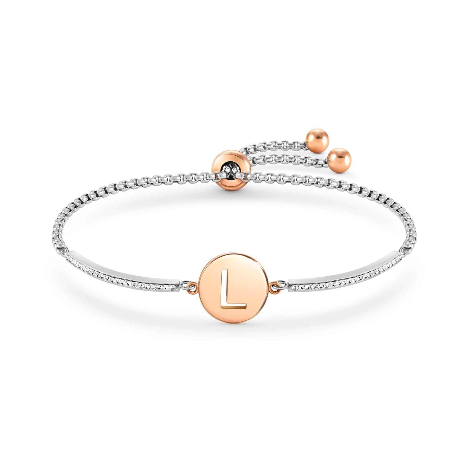 MILLELUCI bracelet in steel and crystals LETTERS L