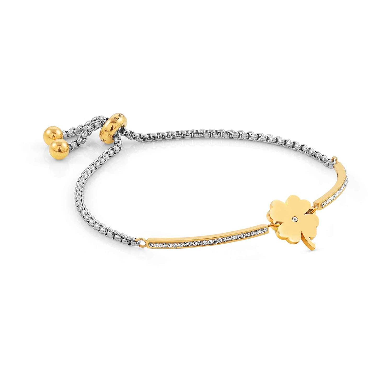 MILLELUCI bracelet in steel and cubic zirconia (GOLD RICH) four-leaf clover