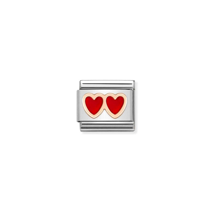 Nomination Classic SYMBOLS 9ct Rose Gold Double heart red/red Charm