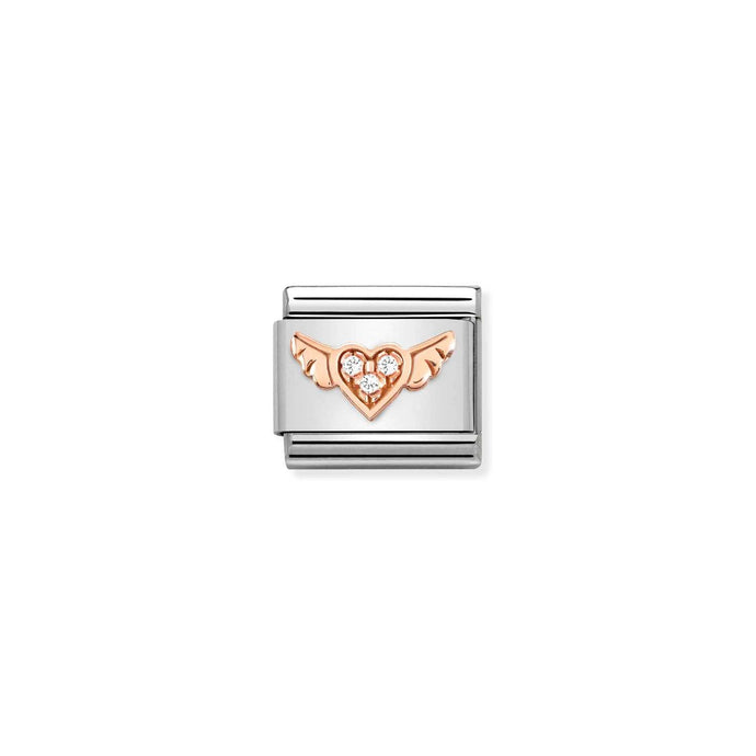 Nomination Classic 9ct Rose Gold and CZ Winged heart Charm