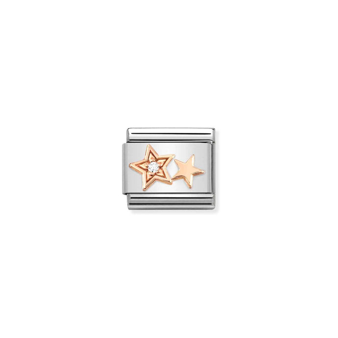 Nomination Classic 9ct Rose Gold and CZ Double Star Charm