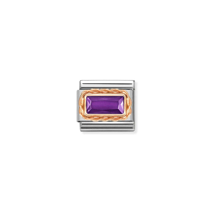 Nomination Classic FACETED BAGUETTE WITH RICH SETTING in 9ct Rose Gold PURPLE Charm