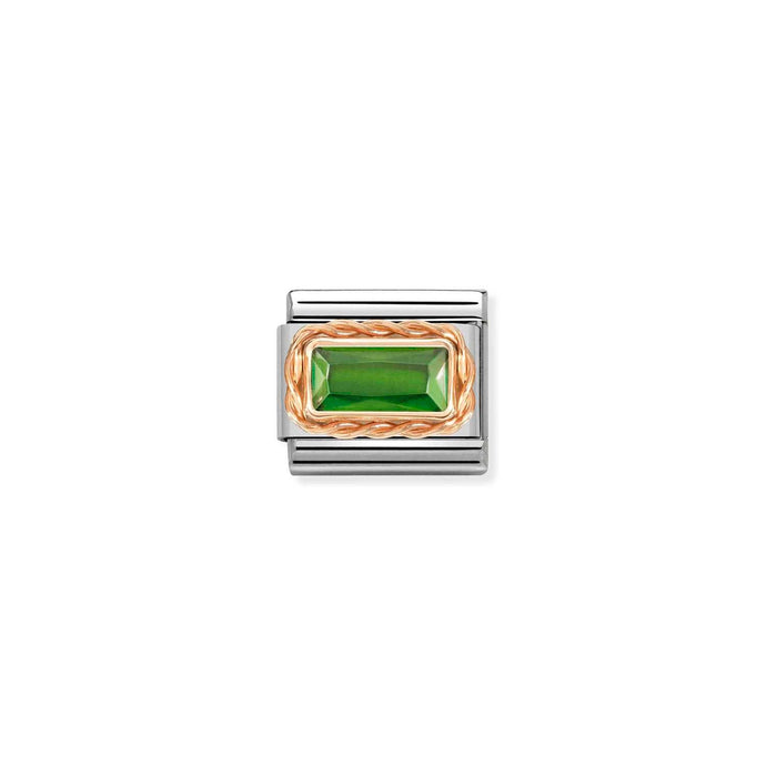 Nomination Classic FACETED BAGUETTE WITH RICH SETTING in 9ct Rose Gold GREEN Charm