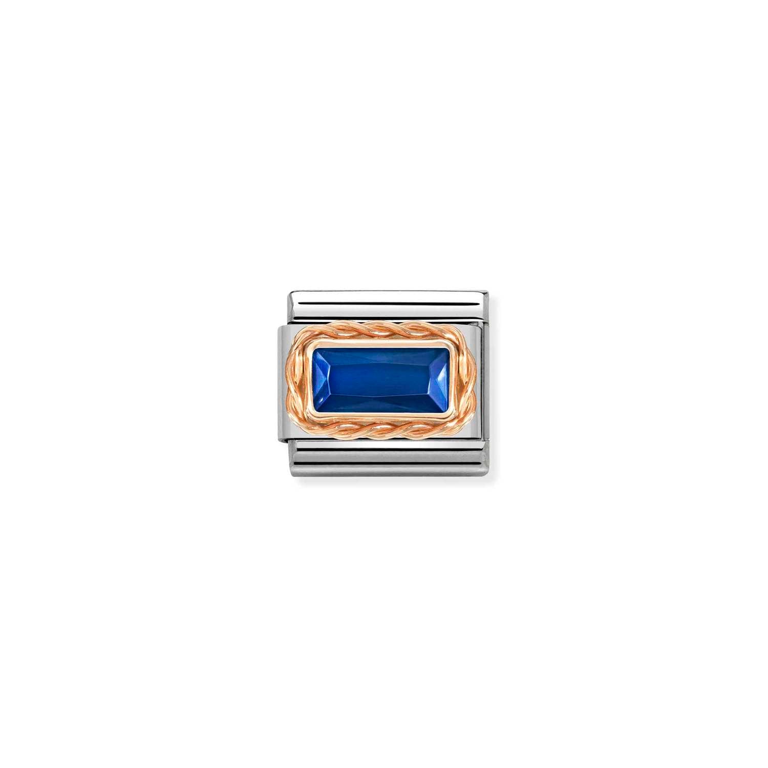 Nomination Classic FACETED BAGUETTE WITH RICH SETTING in 9ct Rose Gold BLUE Charm