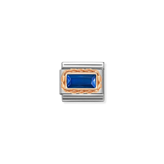 Nomination Classic FACETED BAGUETTE WITH RICH SETTING in 9ct Rose Gold BLUE Charm