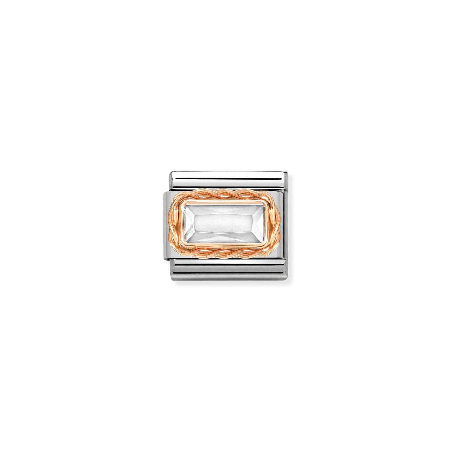Nomination Classic FACETED BAGUETTE WITH RICH SETTING in 9ct Rose Gold White Charm