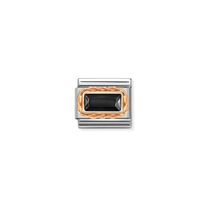 Nomination Classic FACETED BAGUETTE WITH RICH SETTING in 9ct Rose Gold Black Charm