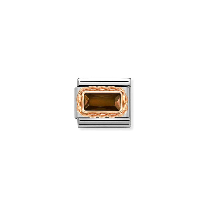 Nomination Classic FACETED BAGUETTE WITH RICH SETTING in 9ct Rose Gold SMOKEY Charm