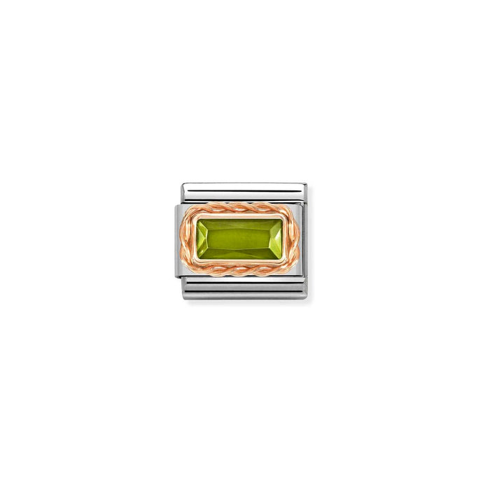 Nomination Classic FACETED BAGUETTE WITH RICH SETTING in 9ct Rose Gold PERIDOT GREEN Charm