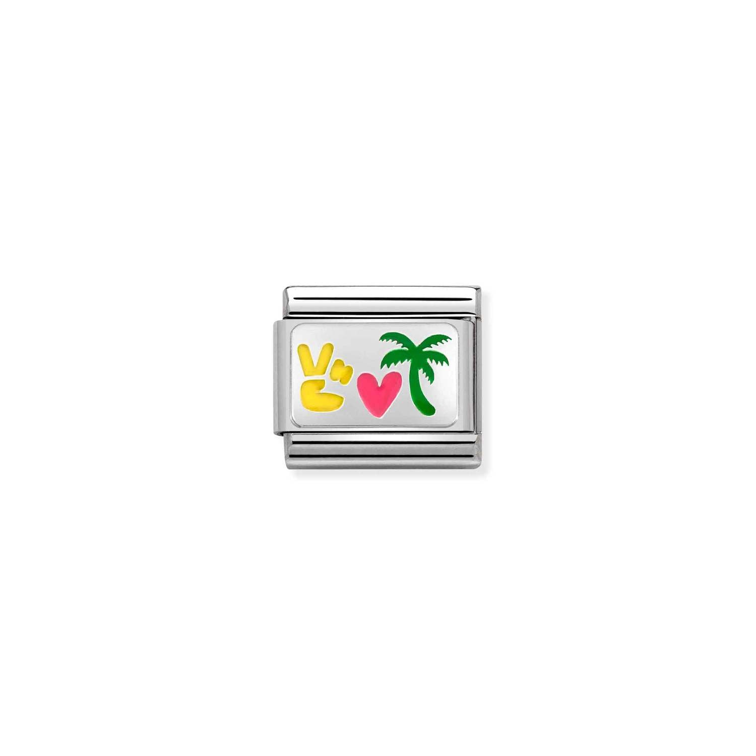 Nomination CL PLATES SYMBOLS in stainless steel, 925 sterling silver and enamel Peace Heart Palm Charm