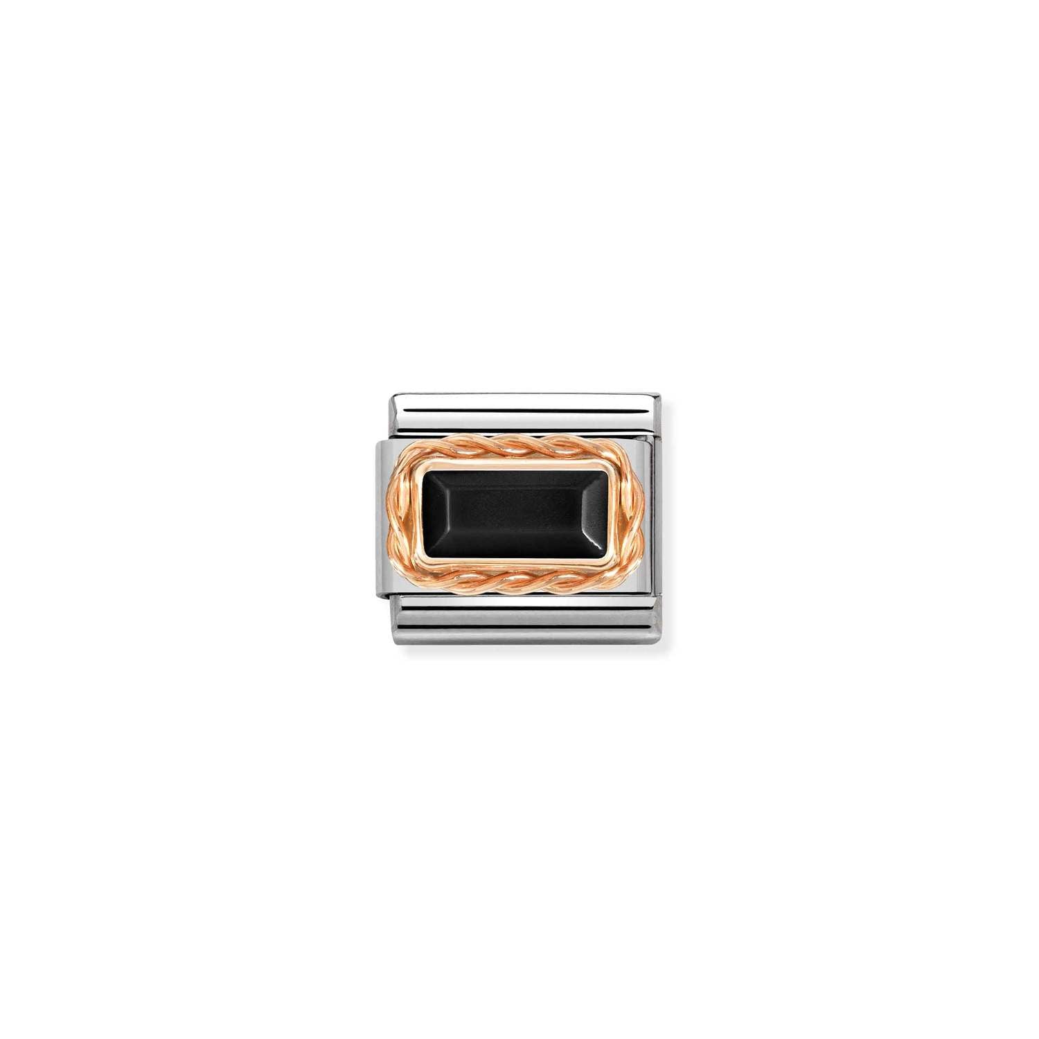 Nomination Classic BAGUETTE STONE WITH RICH SETTING in 9ct Rose Gold BLACK AGATE Charm