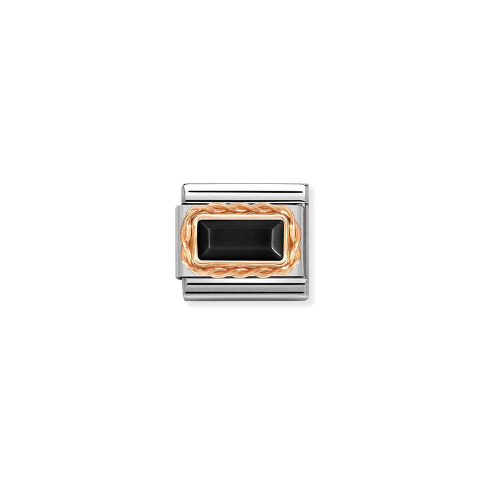 Nomination Classic BAGUETTE STONE WITH RICH SETTING in 9ct Rose Gold BLACK AGATE Charm