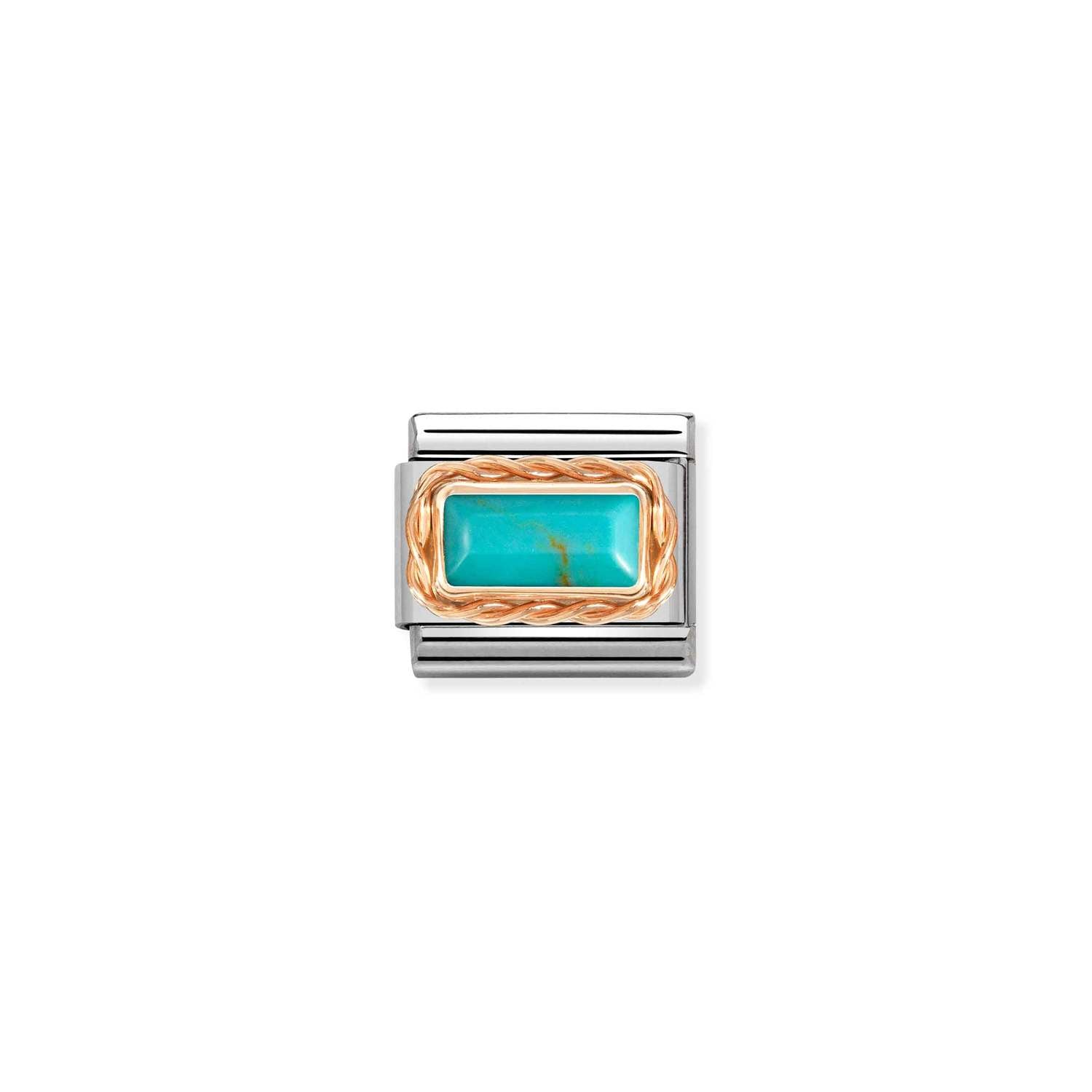 Nomination Classic BAGUETTE STONE WITH RICH SETTING in 9ct Rose Gold TURQUOISE Charm