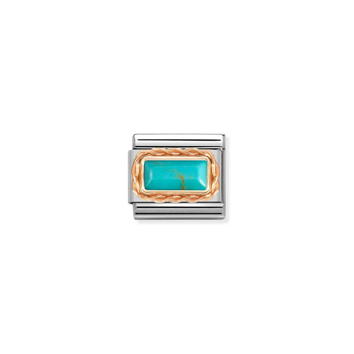 Nomination Classic BAGUETTE STONE WITH RICH SETTING in 9ct Rose Gold TURQUOISE Charm