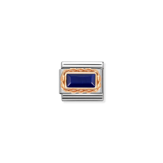 Nomination Classic BAGUETTE STONE WITH RICH SETTING in 9ct Rose Gold LAPIS Charm