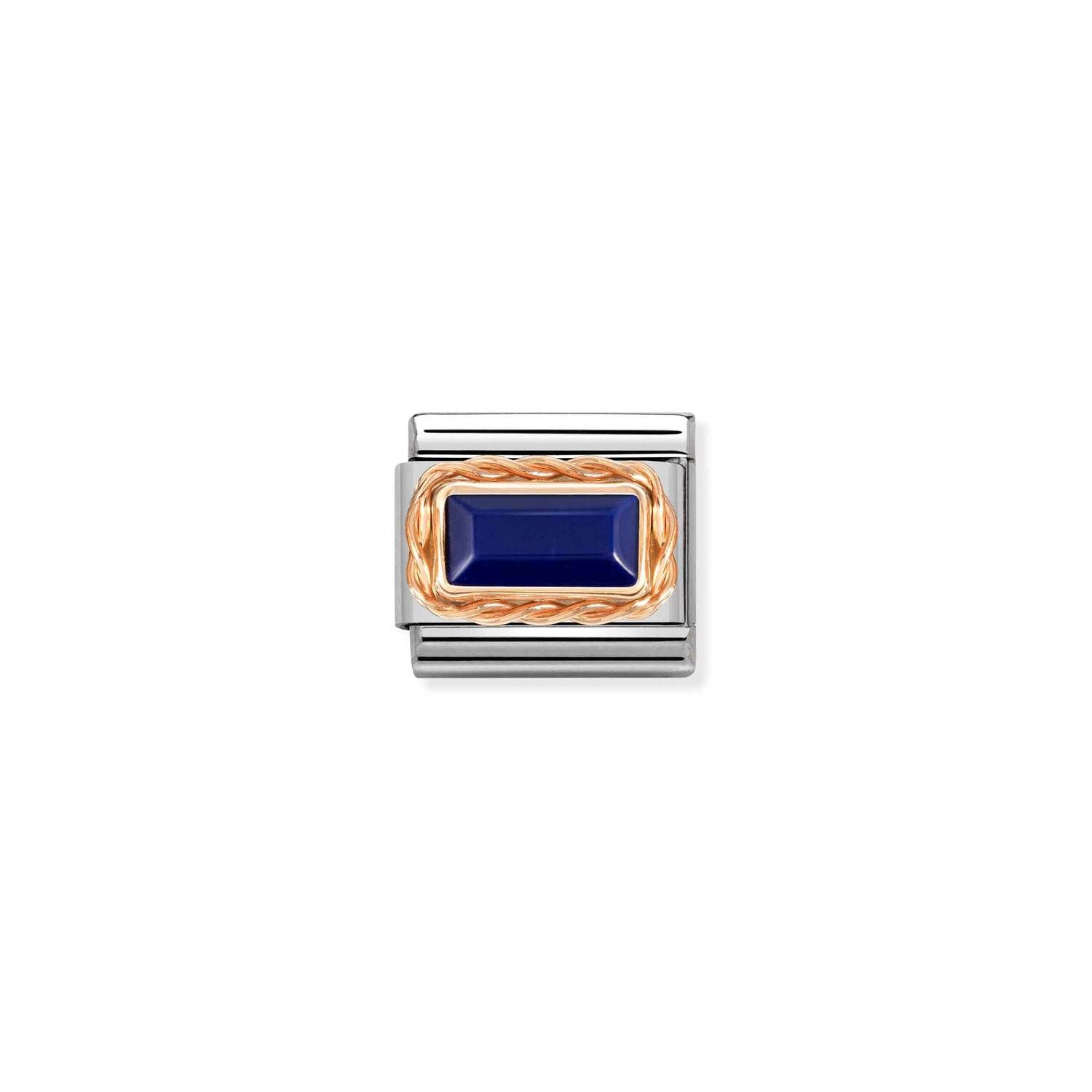 Nomination Classic BAGUETTE STONE WITH RICH SETTING in 9ct Rose Gold LAPIS Charm